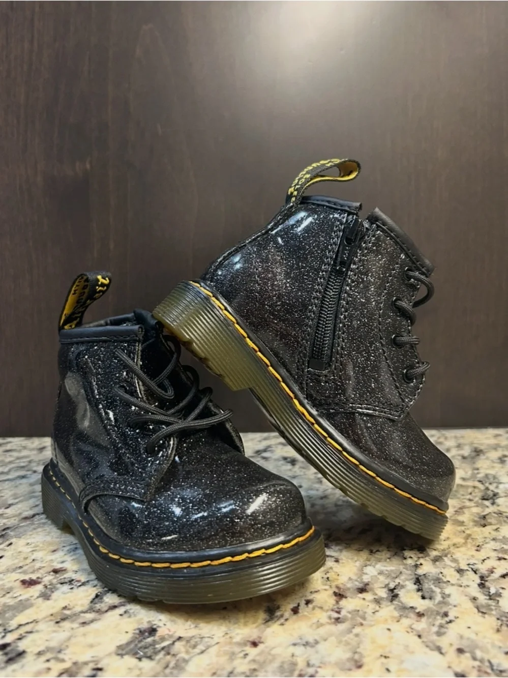 Kids Sparkle Ankle Boots with Side Zip in Black